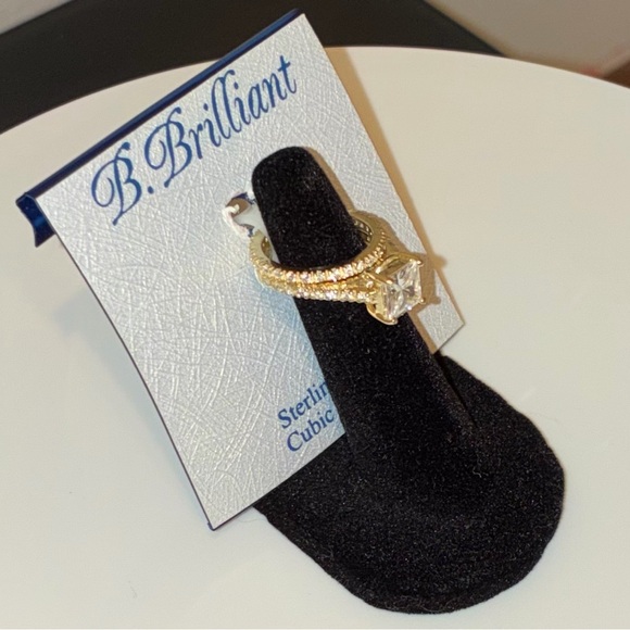 Princess -Cut 3ct Lab MadeWedding Bridal Ring with Pavé Band Set Gold Plated - Picture 6 of 10